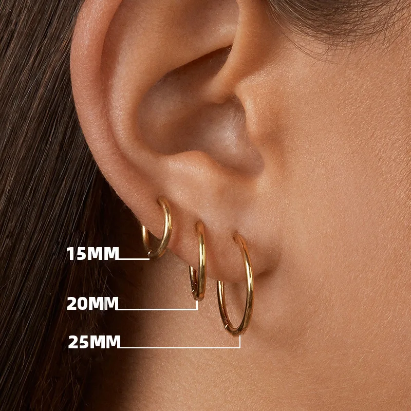 

Stainless Steel Circle Round Huggies for Women Men Gold Color Small Hoop Earrings 2021 Ear Ring Bone Buckle Fashion Jewelry 25MM