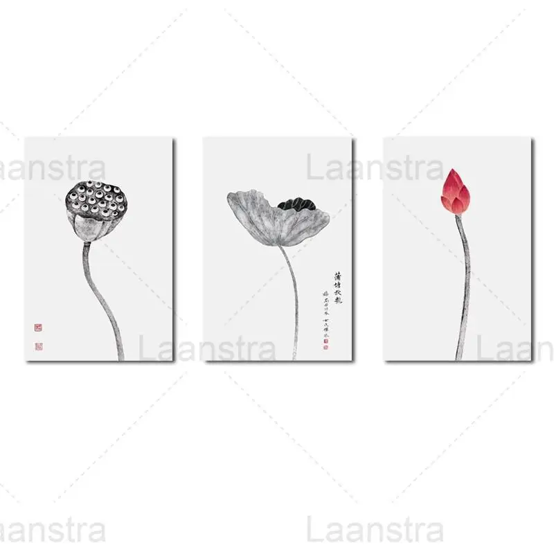

Chinese Lotus Picture Ink Oil Painting Canvas Home Decoration Bedroom Living Room Wall Art Frameless High Quality Prints Posters