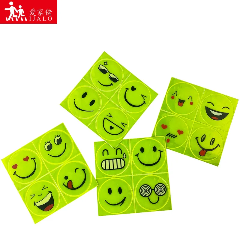 

Cute Cartoon Smile face Car Reflective Sticker Electric bicycle motorcycle Smiley Warning sign helmet safety DecorationReflecto