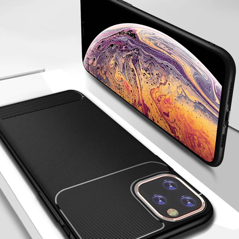 Силиконовый чехол из углеродного волокна для iPhone 11 Pro Max тонкие армированные