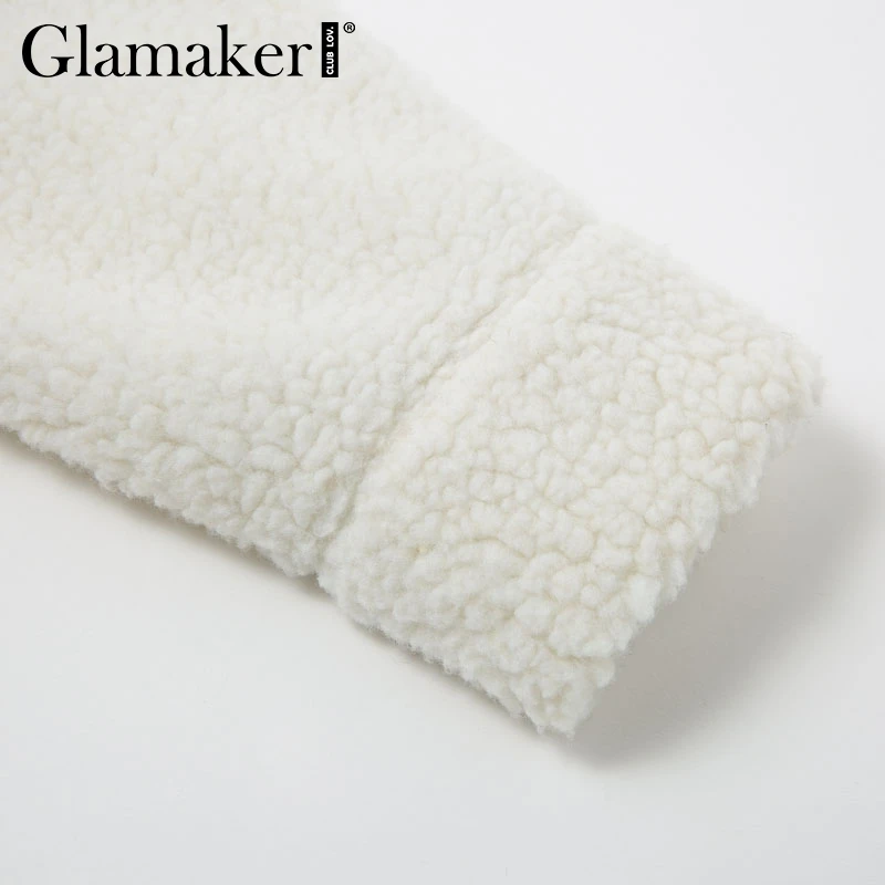 Glamaker, белое тонкое пальто из искусственного меха, короткая верхняя одежда для женщин, зима, сексуальное меховое пальто с карманами, Женская куртка клуба, пальто, уличная одежда, осень