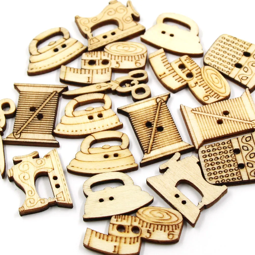 50 шт. деревянные пуговицы в форме ножниц 2 отверстия | Дом и сад