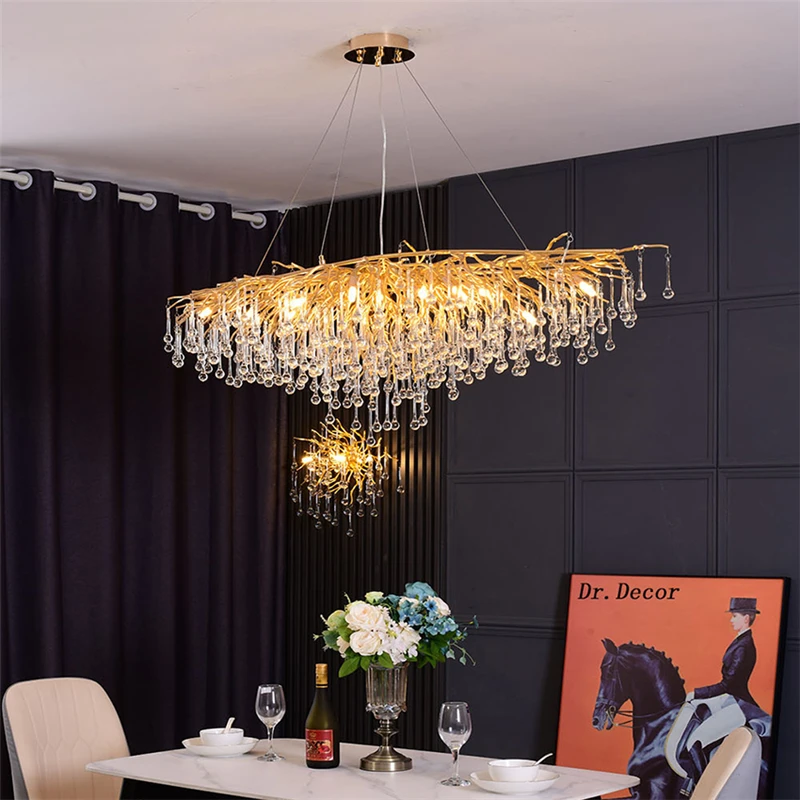 

Modern LED Crystal Chandeliers Loft Oval Gold Luxury Luster Bedroom for Living Room Villa Decor Restaurant Pendant Lamp Lighting