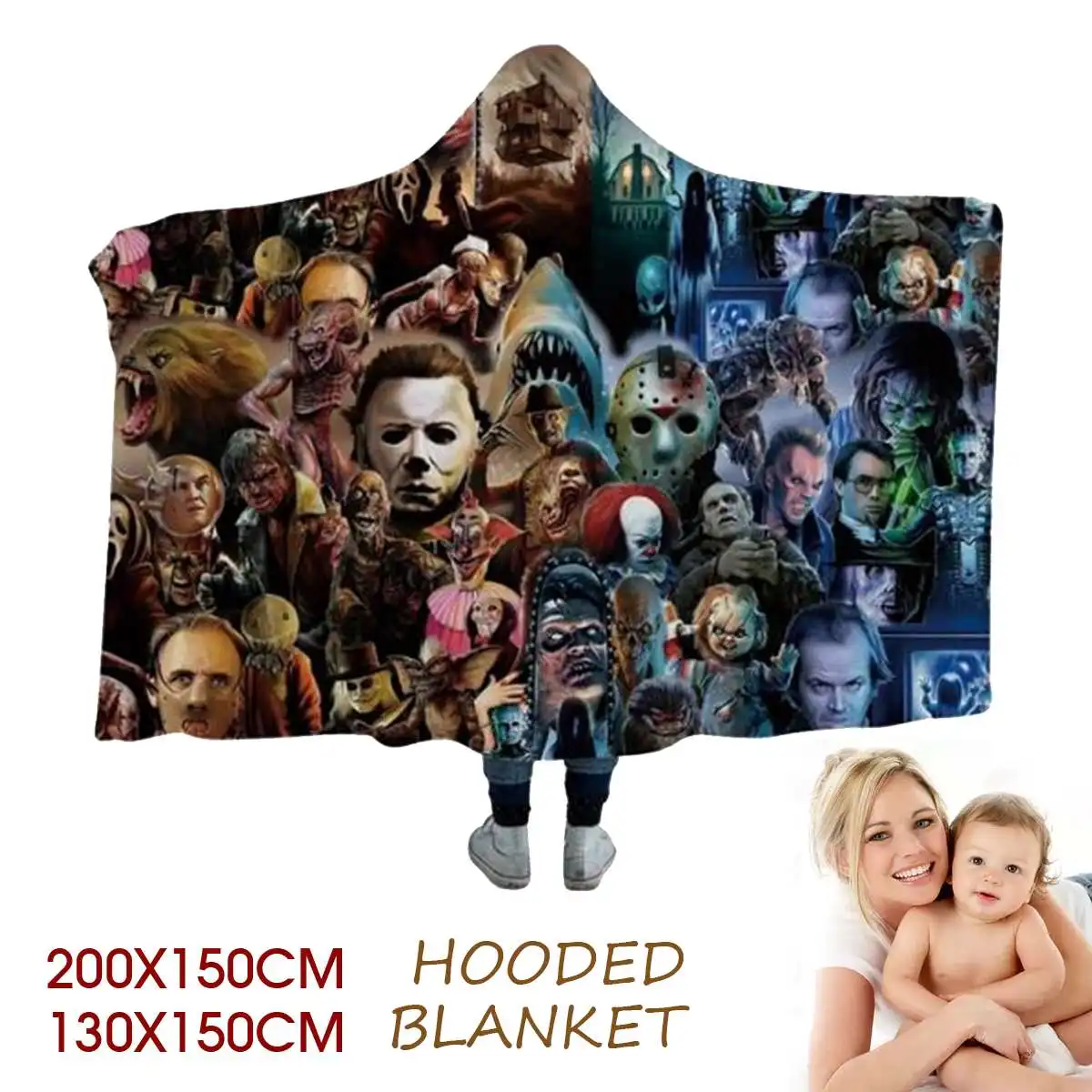 Одеяло с капюшоном из фильма ужасы флисовое удобное покрывало микрофибры 150 х13 0