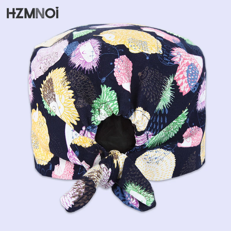 Cartoon Hedgehog Doctor Cap Cotton Nurse Print High Quality Fashion Turban Scrub Dustproof Sanitary Gourd Hat | Тематическая одежда