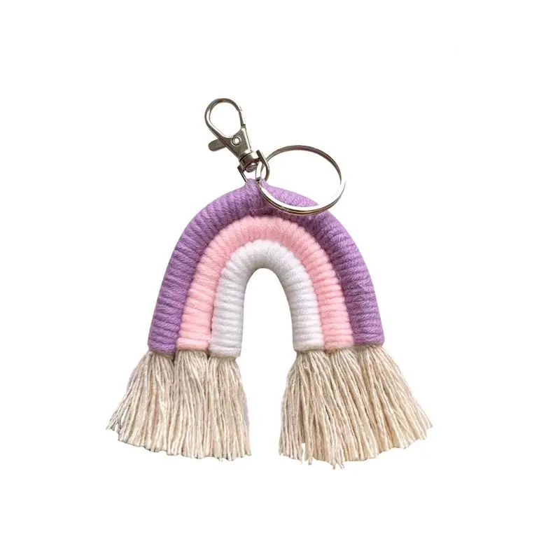 

Weaving Rainbow Keychains Boho key Holder Keyring Macrame Bag Charm Car Hanging