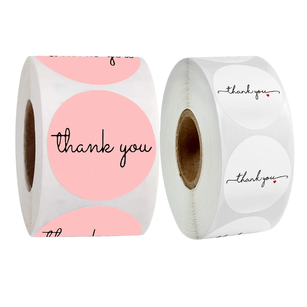 

500pcs 1inch Thank You Stickers Pink White For Wedding Decoration Birthday Party Envelope Sealing Labels Stationery Sticker