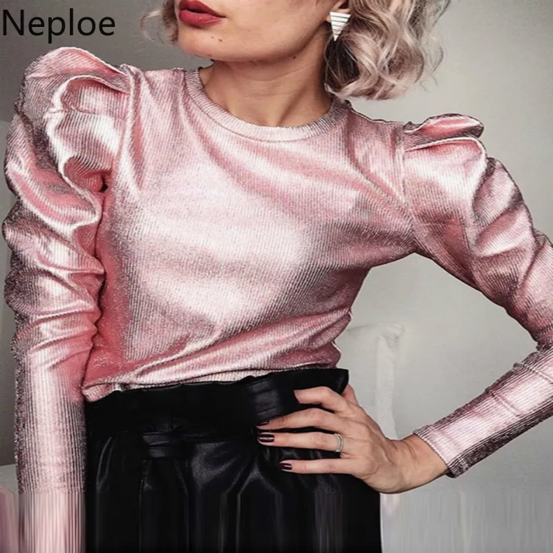 Женские велюровые блузки Neploe золотого цвета Новое поступление на осень и зиму