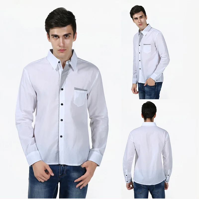 Рубашка мужская контрастных цветов, однобортная классическая с длинным рукавом, большие размеры от AliExpress WW