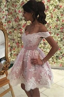 pink cocktail dresses 2022 women party short prom dress v neck off the shoulder robe de soiree homecoming gown graduation dress