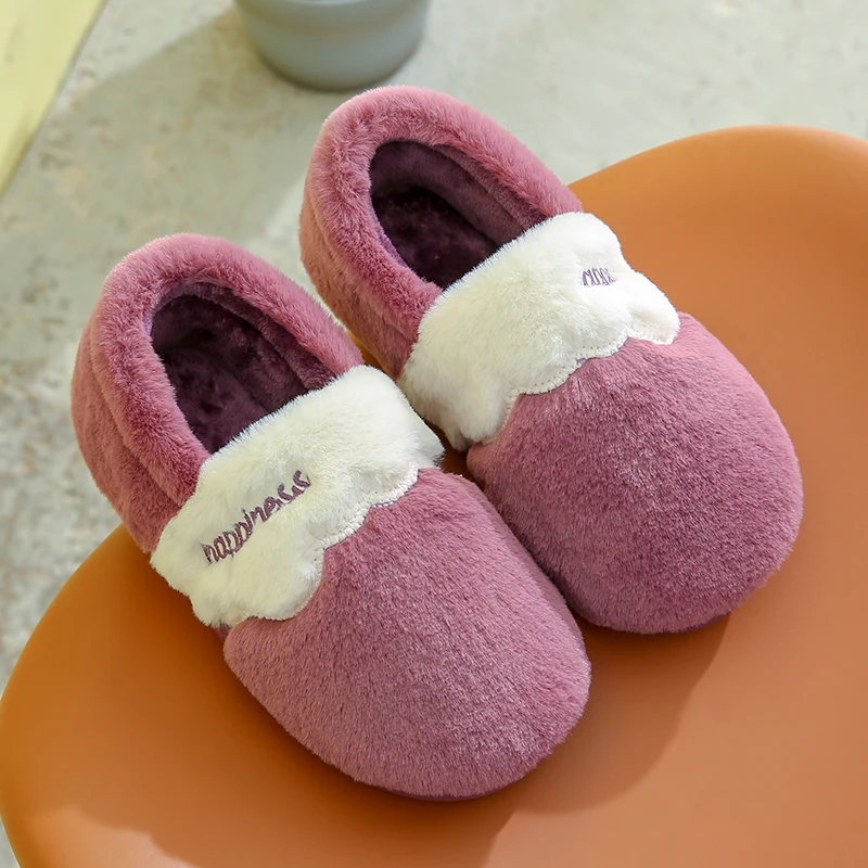 

Whoholl Women Winter Slippers Warm Cute Cotton Slippers Ladies Autumn Velvet Home Floor Thick Bottom Cartoon House Solid Shoes
