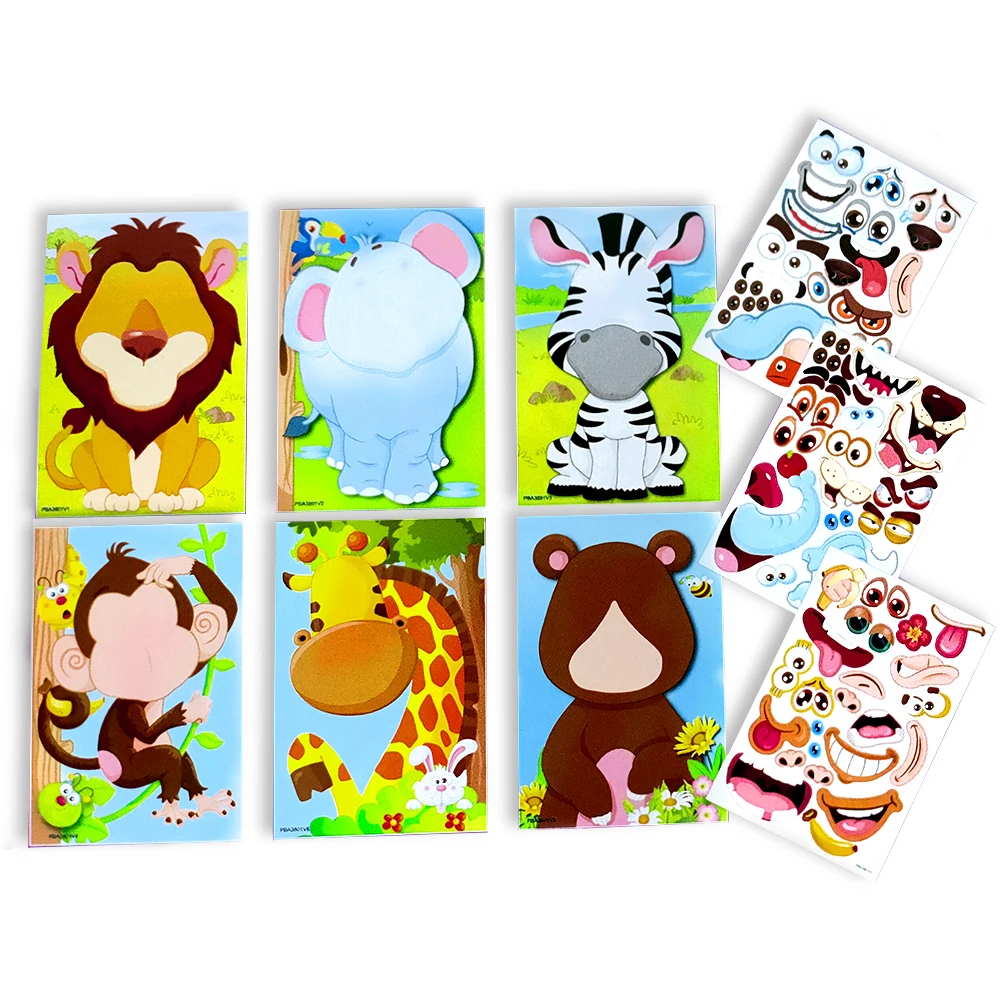 

Детские самодельные книги с наклейками на лицо для детей, новые игры-головоломки для малышей, забавные игрушки, подарок, Мультяшные животны...