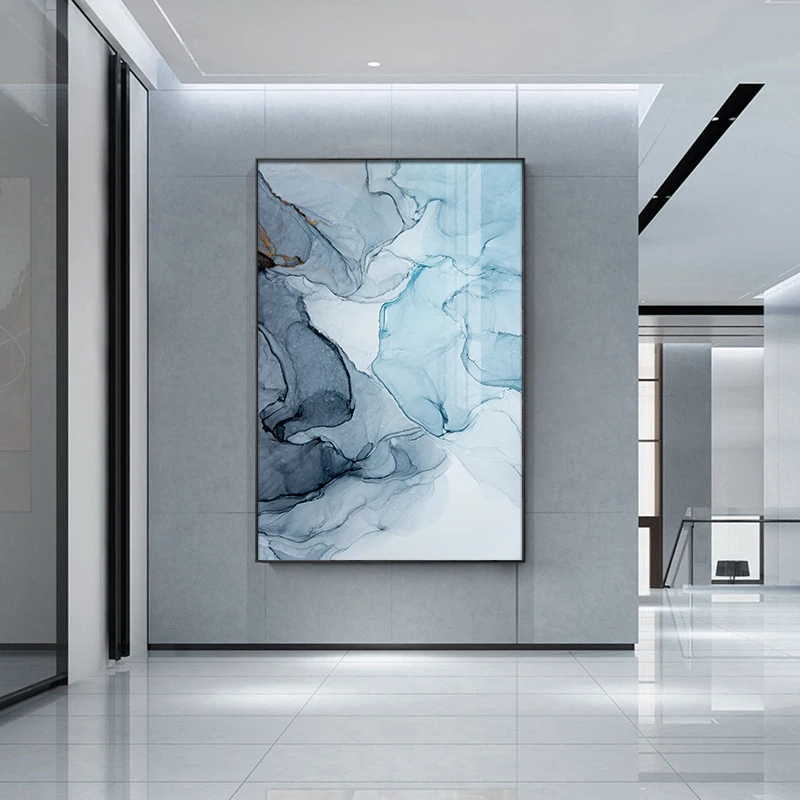 Синий акварельный холст плакат современное искусство стен фотография для декора