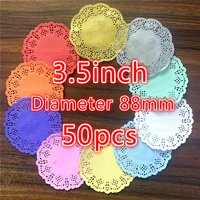 50pcs 3 5inch round diameter 88mm red pink blue purple paper lace doilies for cake placemat party gift decoration