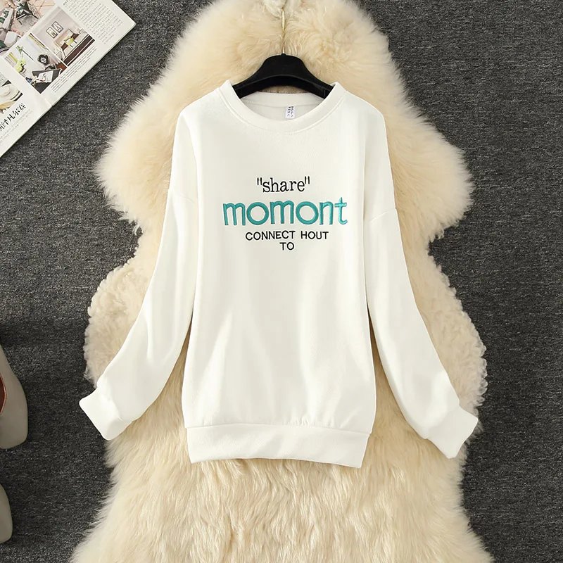 

Women Warm Letter Embroidery Casual Loose Fleece Sweatshirt Streetwear Autumn Winter Harajuku Solid Color Pullover Hoodies New