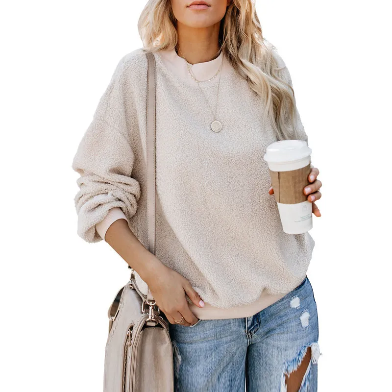 2019 осенне-зимний женский однотонный пуловер с длинными рукавами и круглым