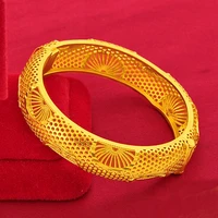 hollow bangle women bracelet dubai classic yellow gold filled luxury female wedding party gift