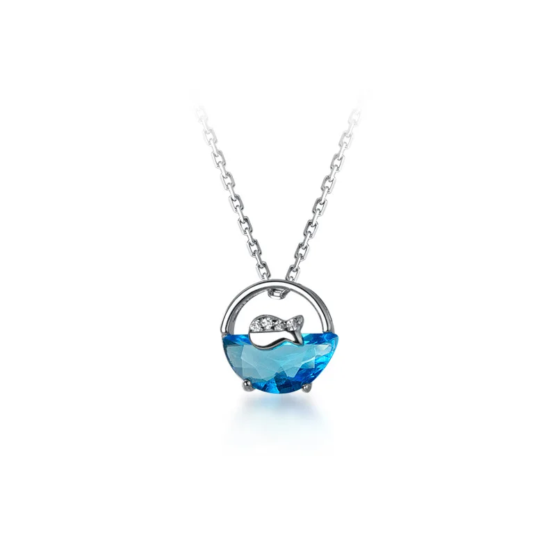 

Ginin 925 Sterling Silver Cute Fish Blue Zircon Pendant Necklace for Women Personalized Ocean Choker Chain Party Gift Jewelry