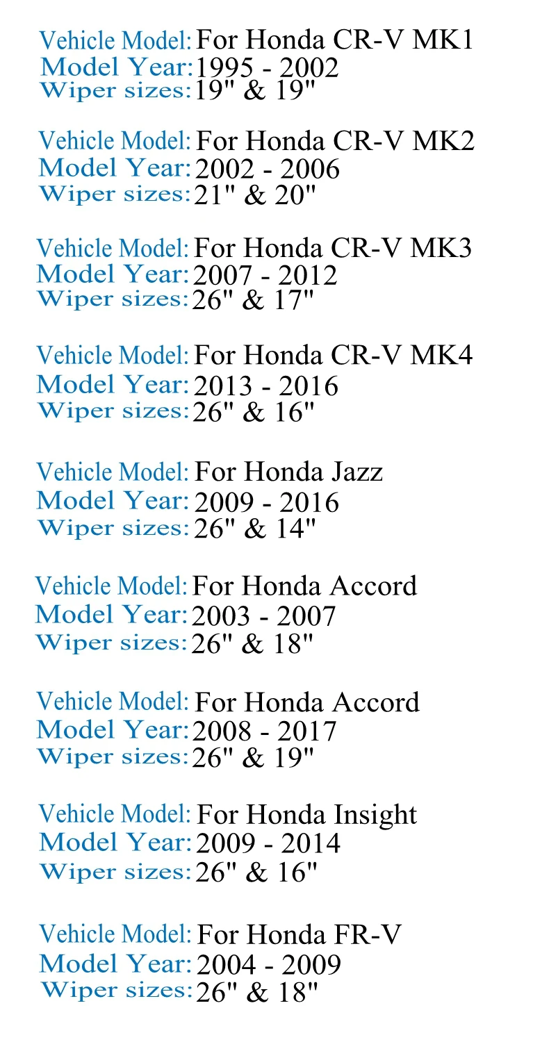 Щетка стеклоочистителя для Honda Crv Jazz Accord 8 Insight Frv 2013 2012 2011 2010 2009 2008 2007 2006 2005 2004 2003