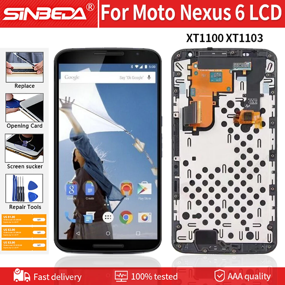 

5,69 "оригинал для Motorola Moto Nexus 6 XT1100 XT1103 ЖК-дисплей сенсорный экран дигитайзер сборка Nexus6 XT1100 дисплей