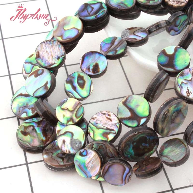

8,10,12,14mm Coin Multicolor Abalone Shell Beads Loose Natural Stone Beads For DIY Necklace Bracelet Jewelry Making Strand 15