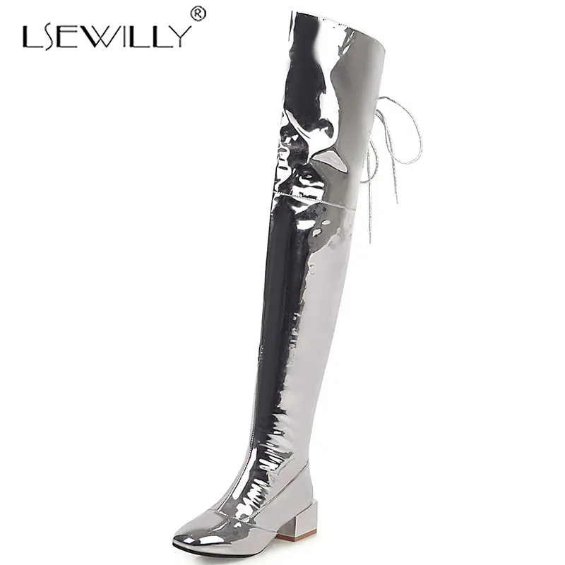 Женские ботфорты с квадратным носком на молнии перекрестной шнуровкой|Ботфорты|