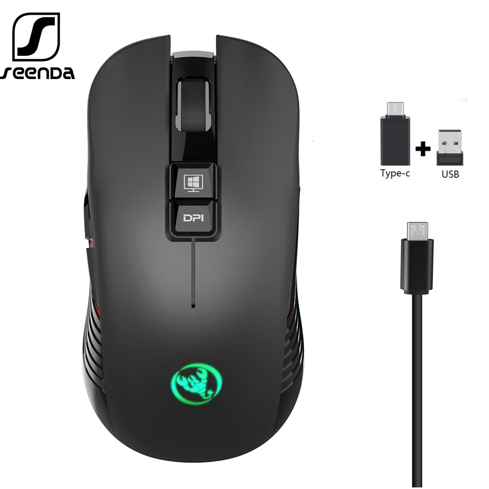 

SeenDa Type-c & 2.4G USB Rechargeable Wireless Mouse for Macbook Laptop 3600DPI Gaming Mouse for Gamer RGB Brearth Slient Mice