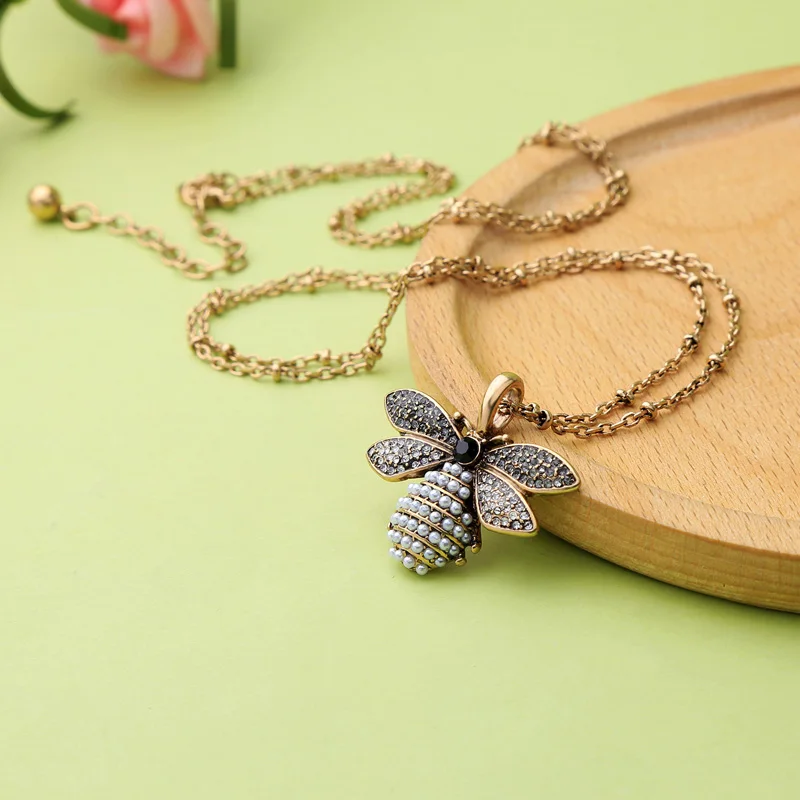 Крыло Yuk Tak Lange Bee Ketting для Vrouwen Винтажный Золотой Kleur Gesimuleerde Parel вешалка Modus Sieraden