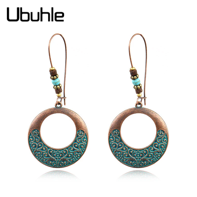 Богемные старинные бронзовые полые круглые Висячие серьги для женщин винтажные