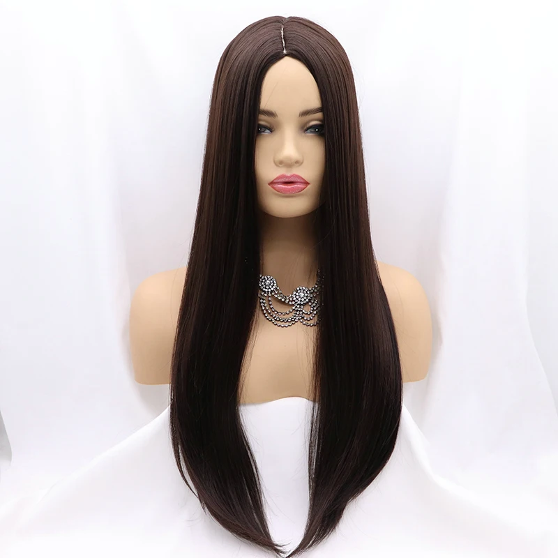 Black Long Straight Synthetic Full Machine Made Brown Blonde Wig Burgundy Synthetic Wigs Glueless Straight Curly MiddlePart Hair  - buy with discount