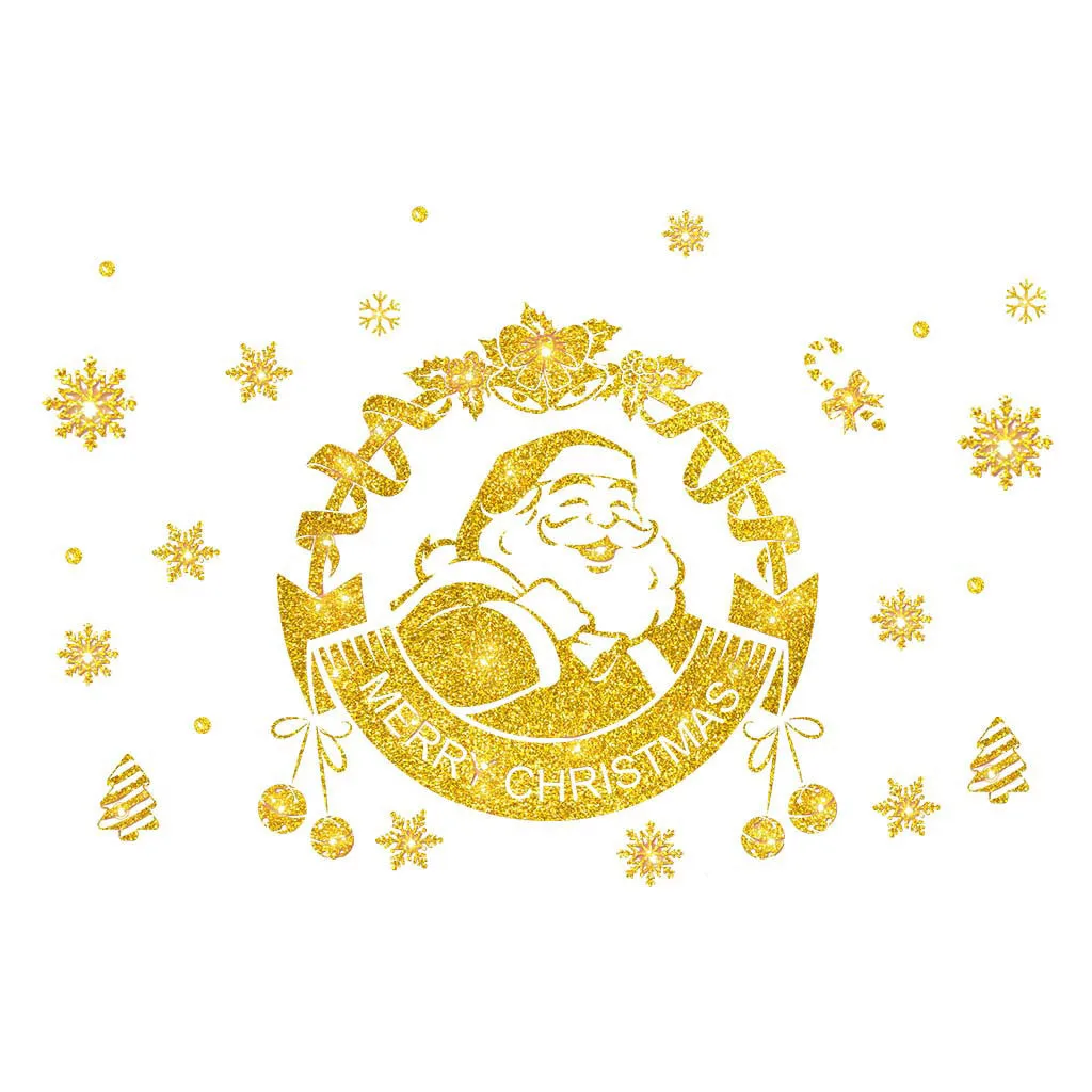 Золотая комбинация снежинка снеговик Наклейка на окно зимние стеклянные