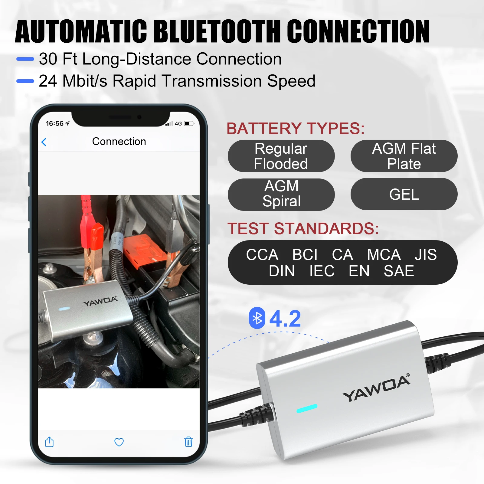 Тестер автомобильного аккумулятора Bluetooth 4 2 6 в 12 В 24 BM500 | Автомобили и мотоциклы