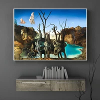 salvador dali swans reflecting elephants canvas painting abstract posters and print wall art picture living room decor cuadros