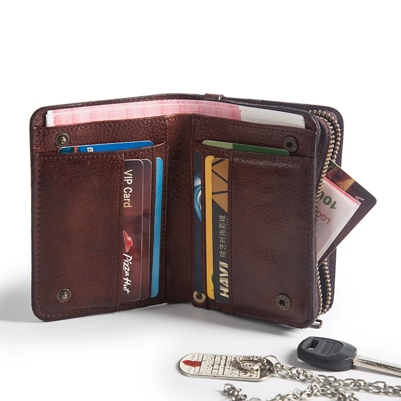 Real Cowhide High Quality Mens Wallets Bifold Money Cash Purse Tanned Vintage Classic Men's Wallet Leather ID Credit Card Holder | Багаж и