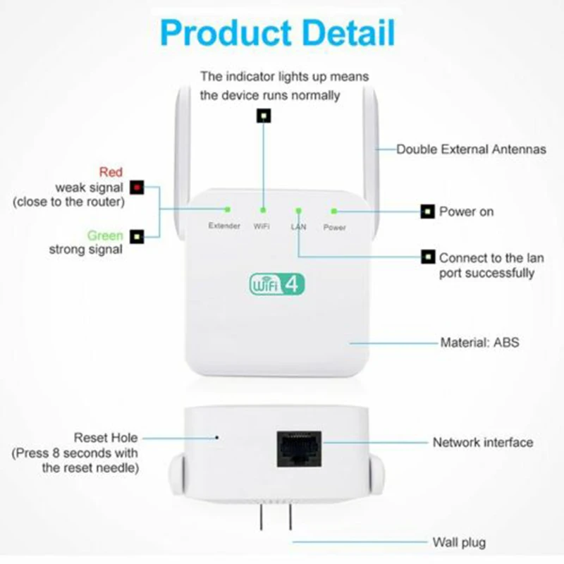 2.4Ghz Dual Band WiFi Extender Zen Booster 300M Internet Range Zenbooster Router Signal Booster DQ-Drop