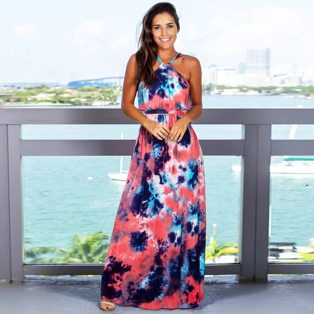 

Linglewei New Spring and Summer Women's Dress Spaghetti Strap Tie-dyed Print Sexy & Club Fashion Temperament commuting dress