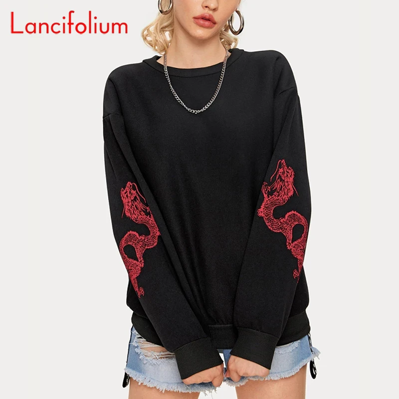 

Y2k Fall Winter Loong Graphic Long Sleeve Sweatshirt Oversized Goth Korean Fashion Kawaii Vintage Harajuku Gothic Indie Hoodie