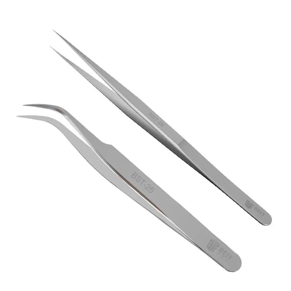 

2PCS 0.01mm Fky Industrial Tweezers Anti-static Curved Straight Tips Stainless Forceps PC Phone Repair Eyelash Extension