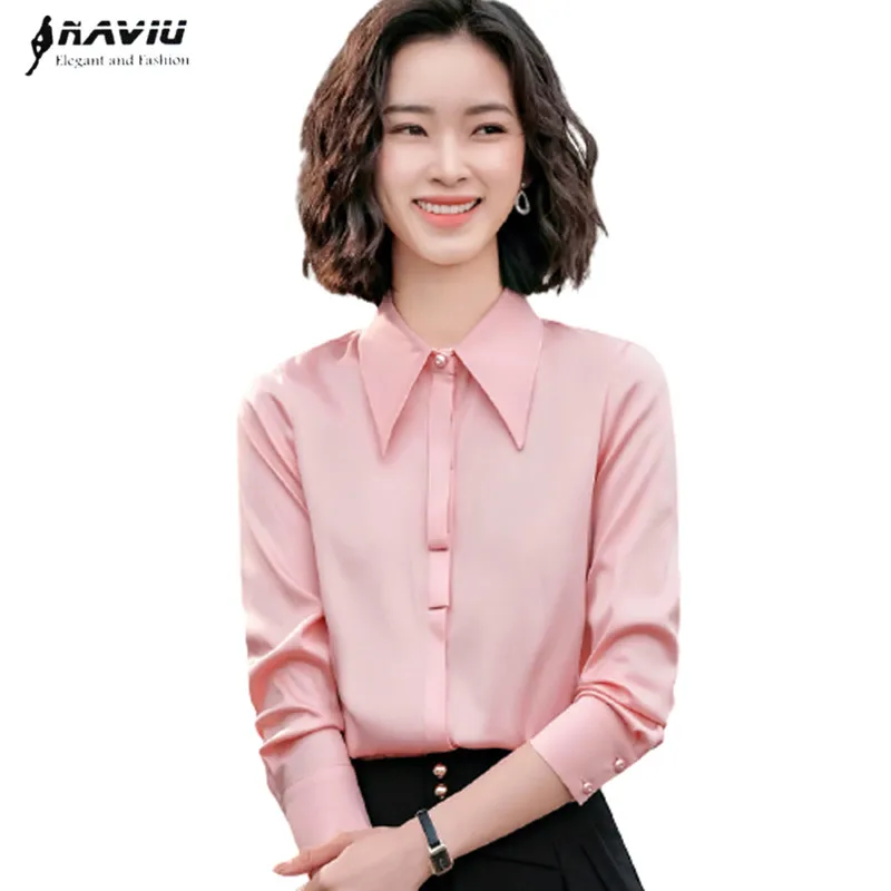 

Pink Shirt Women 2022 New Spring Fashion Temperament Turn-Down Collar Chiffon Long Sleeve Blouses Office Ladies Formal Work Tops