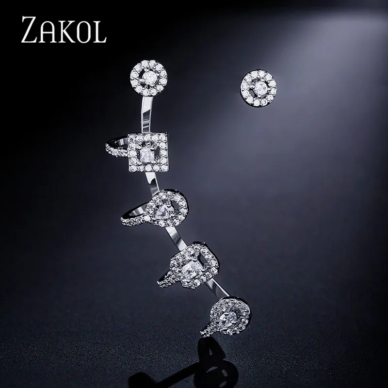 Женские серьги-гвоздики из дивного циркония в стиле панк от ZAKOL, модные ювелирные изделия, серьги-манжеты FSEP2027