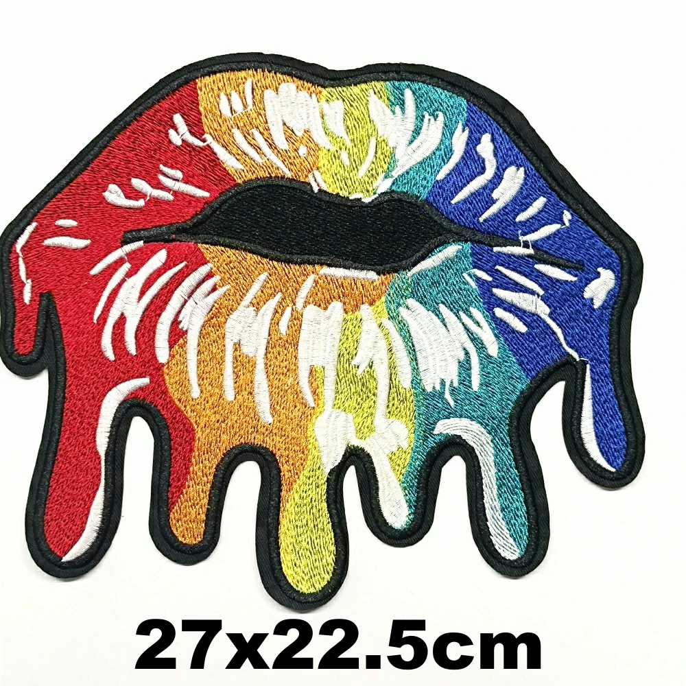 

DIY large embroidery big lip mouth cartoon patches for clothing QR-3376