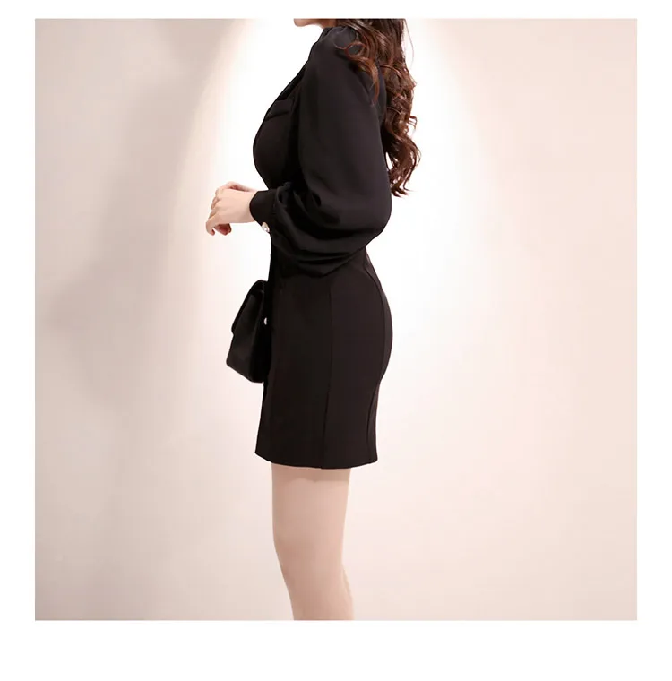 

ZAWFL 2021 Elegant Double Breasted Sashes Women Mini Dress V-neck Slim Waist Black Work to Wear Female Short Vestidos femme