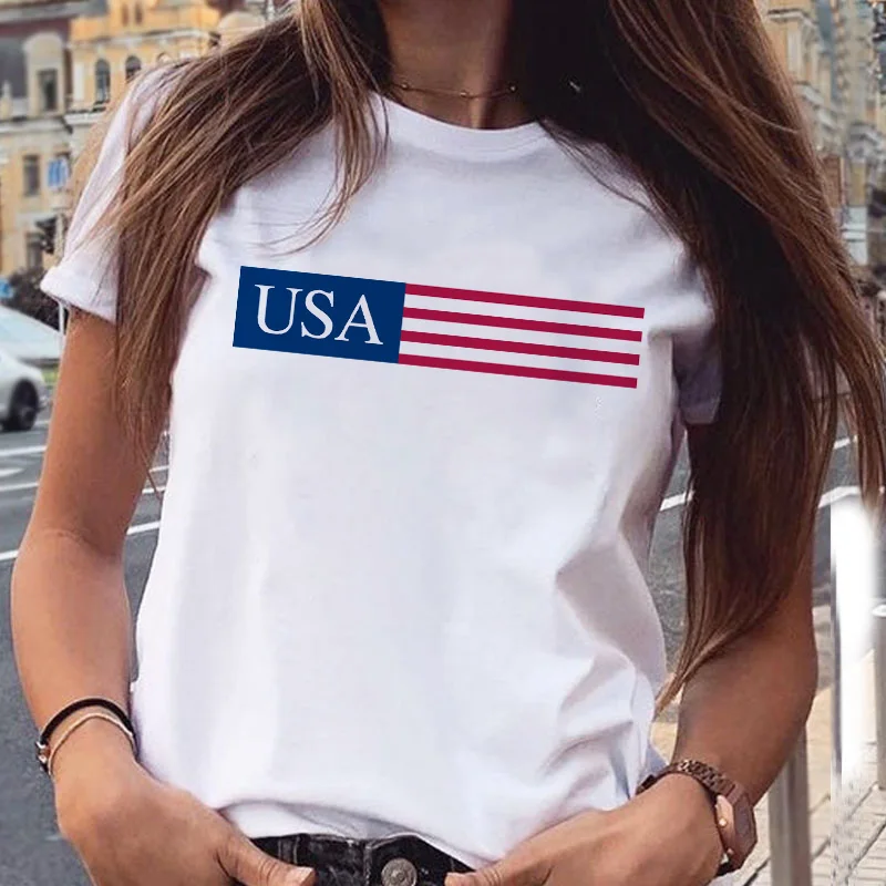 

Harajuku summer women's casual t-shirts usa flag printed tops t shirt women's short sleeve t shirt plus size streetwear t-shirt