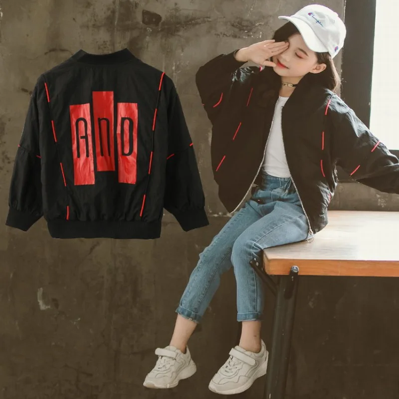 Коллекция 2019 года осенняя куртка с буквенным принтом для маленьких девочек