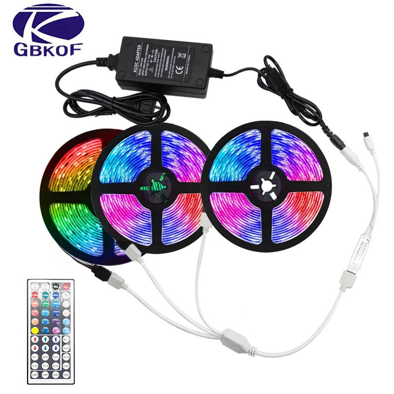 

5M 10M 15M 30M LED Strip Light RGB 5050 RGB Color Changeable Flexible luces led light strip Remote Controller 12V Power Adapter