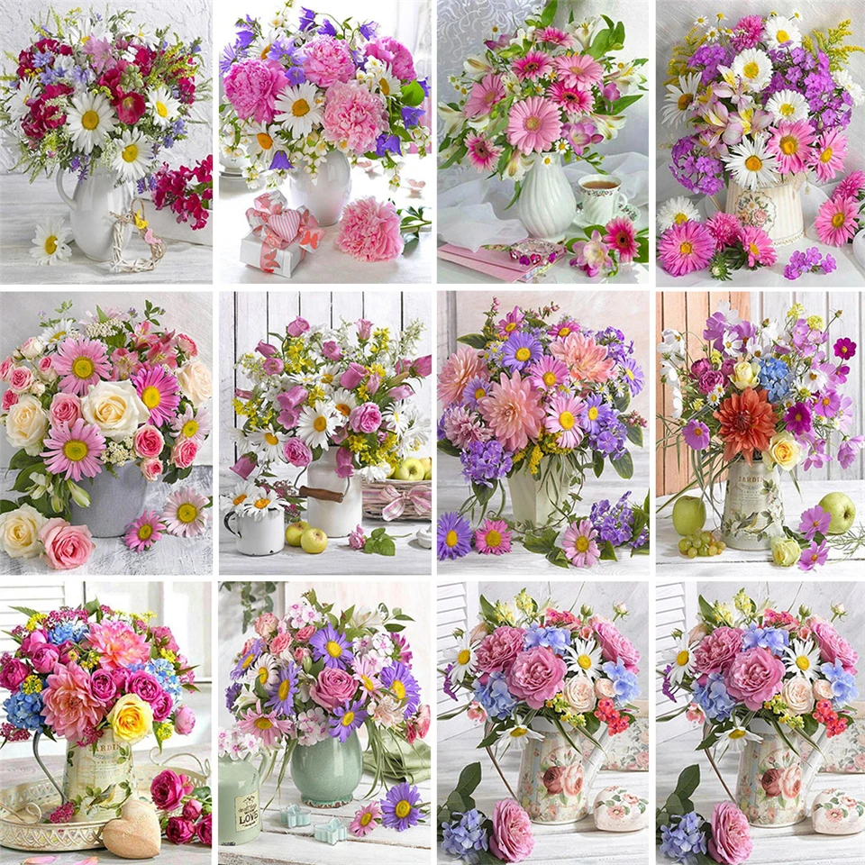 Алмазная 5D картина сделай сам по номерам ромашки цветы квадратная вышивка роза