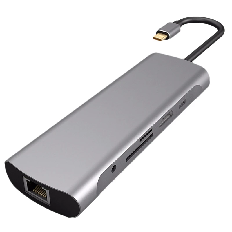

9 In 1 USB C Hub Docking Station 4K@30Hz HDMI-Compatible PD 100W USB 3.0 RJ45 Gigabit Multiport Adapter For Laptop PC