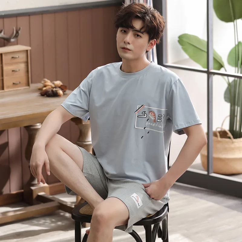 

Pajamas Men'S Summer New Style Pure Cotton Casual Thin Short Sleeve Shorts Men Tracksuit Outdoor Home Wear