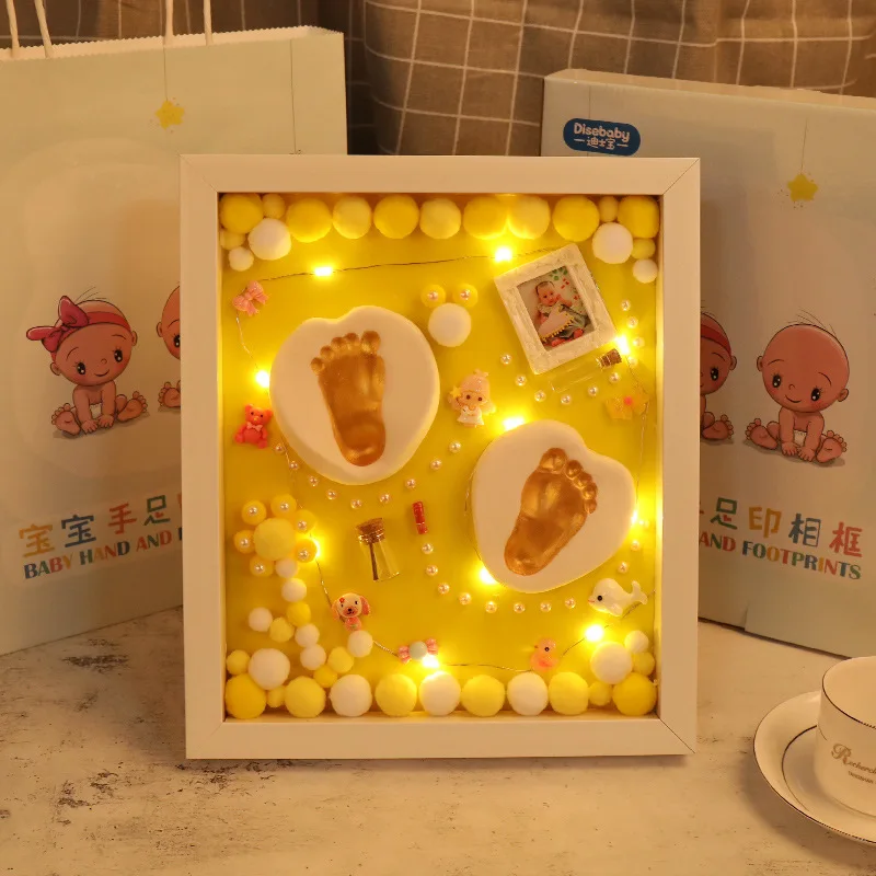 Yellow-Lamp Моделирующая глина, ручная Лапка, сделай сам, детская фоторамка, светодиодный светильник, слизи, ручная печать, следы, цветная глина, сувенир для новорожденных, пластилин - Цвет: Yellow-Lamp