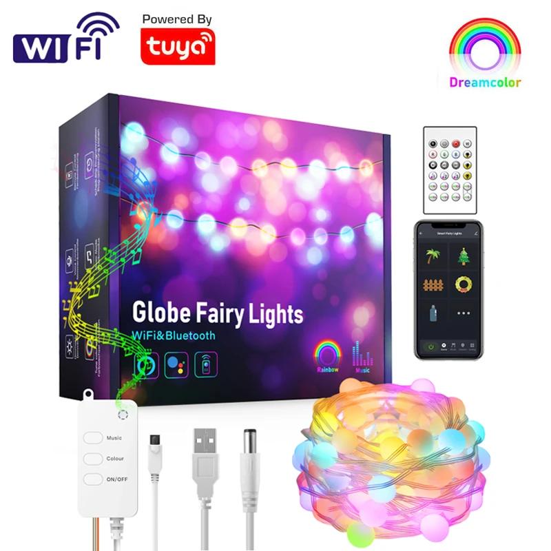 

Tuya WiFi Smart Globe Fairy Lights IP65 WaterProof RGB Strip Light Remote Control Work With Alexa Google Home For party Light